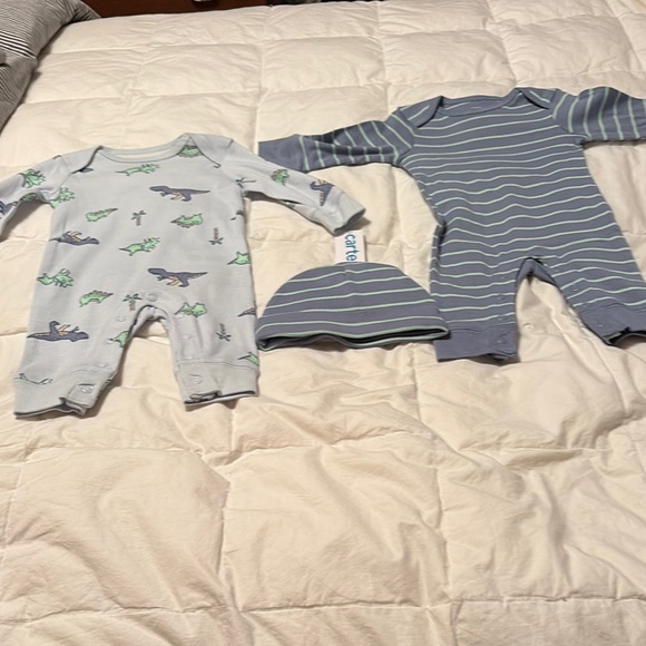 Carter's Other - Carter's Blue Dinosaur and Striped Baby One Piece Set